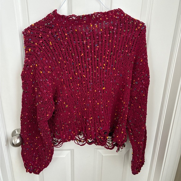 Main Strip Distressed Cropped Confetti Girly Knit Sweater Valentine’s Day - Picture 4 of 4